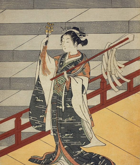 Tranh vẽ người múa điệu Kagura của Suzuki Harunobu, năm 1766.